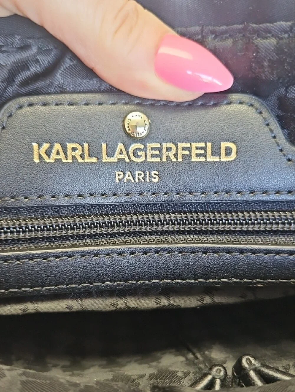 Karl Lagerfeld Black Messenger Bag with Gold Hardware